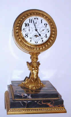 C.1900, Swiss for E. F. Caldwell, New York, 8-day multi dial calendar desk clock. Movement by Rama Watch Co., is key wind, key set from the rear. — Antique Clocks Price Guide