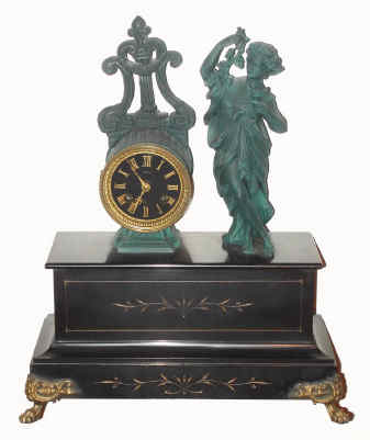 C.1890, French, Marti and Cie, 8-day time/strike figural mantel clock, lady with wine goblet and bunch of grapes. — Antique Clocks Price Guide