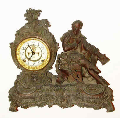 C.1904, Ansonia Clock Co., "Macbeth", 8-day time and strike figural mantel clock, cast white metal. — Antique Clocks Price Guide