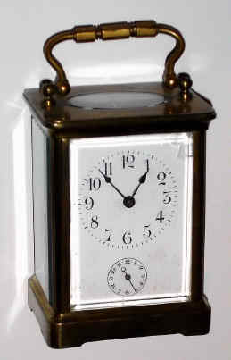 C.1900, French, Brass Cased Carriage clock, time and alarm, in a plain Corniche case, and with cylinder-platform. — Antique Clocks Price Guide