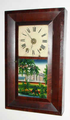 C.1842, Boardman and Wells, Bristol, Conn, 30 hour wooden works, bevel front, 3-wt w/ inboard alarm. — Antique Clocks Price Guide