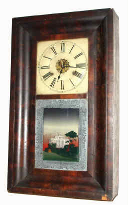 C.1850, George March, Winchester, Conn, 30 hour brass works OG, mahogany veneer, 2-wt. — Antique Clocks Price Guide