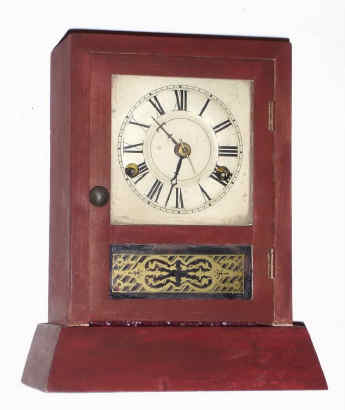 C.1870, Seth Thomas, Mini Cottage, chisel bottom case with original tablet and label, 30 hour time and bell strike. — Antique Clocks Price Guide