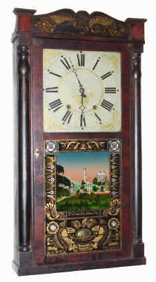 C.1830, Samuel Terry [brother of Eli], Bristol, Ct, stenciled column and splat, 30 hour wood works. — Antique Clocks Price Guide