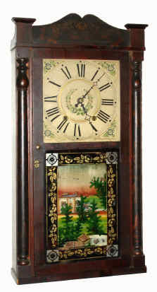 C.1840, Boardman and Wells, Bristol, Conn, stenciled column and splat, 30 hour wooden works. — Antique Clocks Price Guide