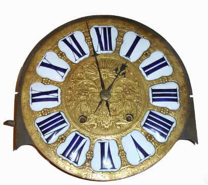 Movement and Dial, C.1775, French, DeL'orme, crown wheel / verge, large urn shaped pillars and silk thread suspension, and very large winding barrels. — Antique Clocks Price Guide