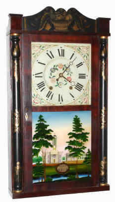 C.1835, Eli Terry, Jr, Plymouth, Conn, stenciled column and splat, 30 hour wood works, full size case. — Antique Clocks Price Guide