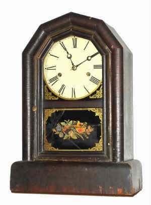 C.1875, New Haven Clock Co., Octagon Top Cottage, rosewood veneered shelf clock, 30-hour time and gong strike. — Antique Clocks Price Guide