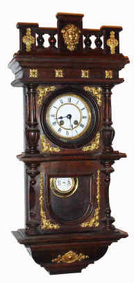 C.1895, German "RA" wall clock, 8 day spring driven, time and gong strike walnut cased, with a short pendulum movement from another clock. — Antique Clocks Price Guide