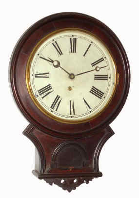 C.1875, Waterbury Clock Co., OFFICE DROP, Walnut cased round drop timepiece with 11" dial. — Antique Clocks Price Guide