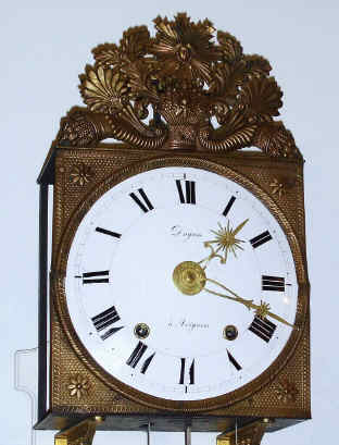 C.1840, French, Dagan, Avignon, Comptoise wall clock, Crown-verge, 8-day bell strike (prayer repeat also) with porcelain dial, as-found from storage. — Antique Clocks Price Guide