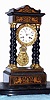 C.1875, French, Japy Freres, 4-Column Empire style mantel clock, inlaid case with barley twist columns and gilt capitals, plus old glass dome and base.