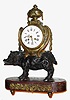 C.1855, French, LeMoyne, Paris, bronze and marble figural clock, THE BOAR, on a red marble base, and the boar surmounted by the time and bell strike movement.