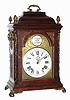 C.1780, P. Jaquet Droz, London, quarter striking walnut bracket clock in the Georgian style, 8-day silk suspension, crown verge. Droz was from the continent, was a clever mechanician, (see listing in Brittens) and made one clock for king of Spain. Case has caryatids, brass side frets, and pineapple finials.
