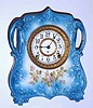 C.1910, Ansonia TRINKET, Porcelain china clock, 8-day time and strike with paper dial,, in deep sky blue.