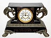 C.1904, Ansonia BELGIUM, Enameled iron mantel clock, open escapement on the dial.