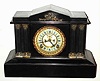 C.1900, Ansonia, BOSTON EXTRA, black enameled iron mantel clock with extra fancy open escapement dial.