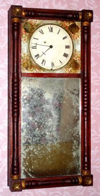 New Hampshire Mirror timepiece, attributed to Joseph Chadwick (see identical movement in Parsons', page198), 8-day, weight driven. C. 1820. — Antique Clocks Price Guide