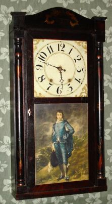 Riley Whiting, Winchester, Conn, stenciled half column and splat shelf clock, 30 hour wooden movement, time and strike, 2-wt. C.1835. — Antique Clocks Price Guide