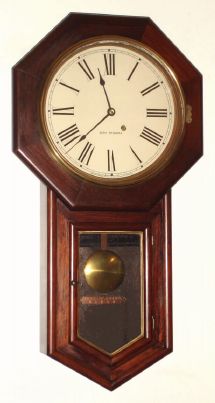 Seth Thomas Clock Co., "GLOBE", long drop octagon school clock, 8-day time, spring movement. C.1915. — Antique Clocks Price Guide