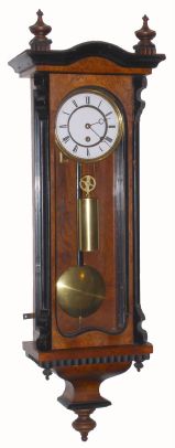 German, Small "Vienna Regulator", 1-wt, time only in a walnut case with ebonized accents, running 4 to 5 days. C.1880. — Antique Clocks Price Guide