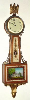 Waltham Watch Co, "No. 1550", lever movement banjo timepiece, 8-day, spring, using Waltham reliable car clock movement. C.1928. — Antique Clocks Price Guide