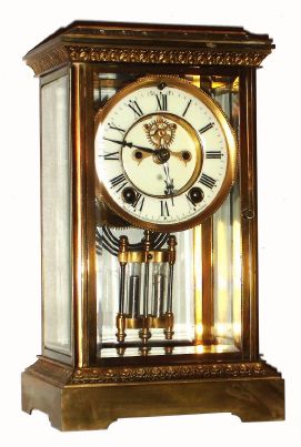 Ansonia Clock Co, WANDA model 4-glass crystal regulator, with 8-day time and rack-strike movement with open escapement on the dial. C.1914. — Antique Clocks Price Guide