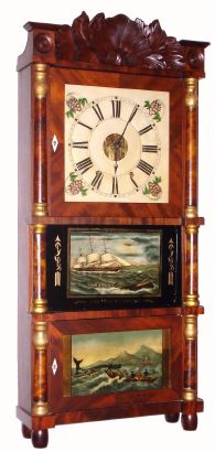 Elisha Manross, Bristol, Conn, Triple Deck shelf clock, 2-weight, 8-day time and strike. C.1843. — Antique Clocks Price Guide