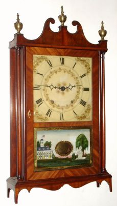 E. Terry and Sons, Plymouth, Conn, Pillar and Scroll, mahogany cased shelf clock, 1-day, 2-wt, wooden movement. C.1825. — Antique Clocks Price Guide