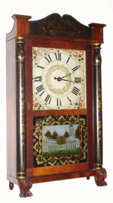 Erastus Hodges, Torrington, Conn, Short transitional, stenciled column and splat, 1-day wood movement, 2-wt. C.1833. — Antique Clocks Price Guide
