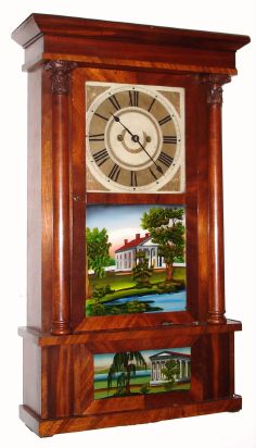 Spencer and Wooster and Co., Salem Bridge, Conn, time and gong strike, 2-wt, column and cornice shelf clock in mahogany. C.1840. — Antique Clocks Price Guide
