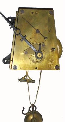 Movement only, Seth Thomas movement No. 62, as used for Regulators No 3 and 7, keystone plate, for pendulum (not included) length 26.7" from handshaft to tip of rating screw. With iron bracket. C.1900. — Antique Clocks Price Guide