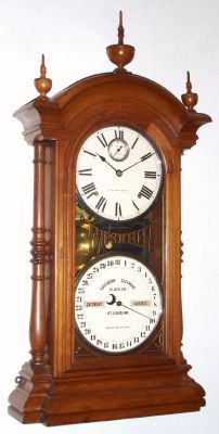 Southern Calendar Clock Co., St. Louis, MO "FASHION No. 4", double dial perpetual calendar clock, 8-day time and bell strike. C.1877. — Antique Clocks Price Guide