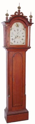 Unsigned New Hampshire tall clock, 8-day brass works, painted dial, in a cut-off case. C.1830. — Antique Clocks Price Guide