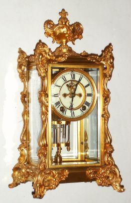 Ansonia Clock Co., "Marchioness", 4-glass, crystal regulator mantel clock, 8-day time and gong strike C.1904. — Antique Clocks Price Guide
