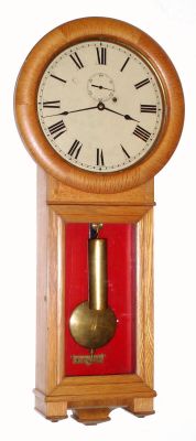Seth Thomas Clock Co., "Regulator No. 2", 8-day wall timepiece, weight driven, retailers label inside, overpasted on org ST label. Circa 1889 (dated on rear). — Antique Clocks Price Guide