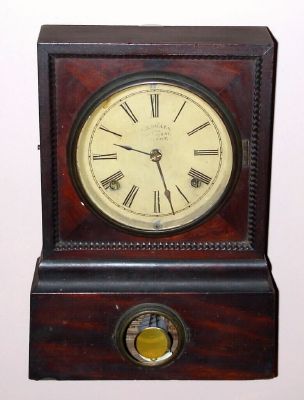 J. J. Beals, 86 Court St, Boston, Mass., (Brewster and Ingrahams movement and 2nd label), 30-hour time/strike ripple molding shelf clock. Circa 1845. — Antique Clocks Price Guide