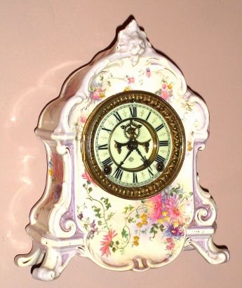 Ansonia Clock Co., "La Rambla", 8-day time and gong strike porcelain mantel clock. Circa 1910. — Antique Clocks Price Guide
