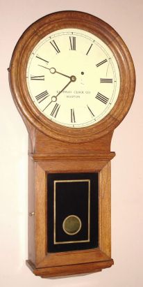 Eastman Clock Co., Chelsea, Mass, 8-day time/strike wall timepiece . Movement has the serial No. 681. Joseph Eastman was trained by the Willards and established the Eastman Clock Company which eventually became the Chelsea Clock Co. in 1897. The Pendulum No. 1 made by Chelsea was based on this model. Circa 1887 — Antique Clocks Price Guide