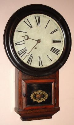 Atkins Clock Co., Bristol, Conn, "Round Head Drop", 8-day wall timepiece, C.1864 — Antique Clocks Price Guide