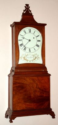 Massachusetts Shelf clock, copy of an Aaron Willard example with an 8-day front mount pendulum banjo style weight movement. Circa 1960 — Antique Clocks Price Guide