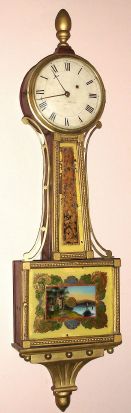 Banjo timepiece, Massachusetts, with later signature, 8-day, weight, C.1820 — Antique Clocks Price Guide