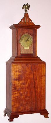 Massachusetts Shelf clock, a copy of an early Willard primitive shelf clock. This example made in 1981 by a J. Garbus using a Kilbourn and Proctor 8-day short drop rear mount weight movement. Circa 1981. — Antique Clocks Price Guide