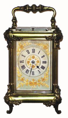 C.1900, French, for J. E. Caldwell, Philad'a, a carriage clock, time, gong strike and repeat, in a column case with Louis XVI style feet and embellishments. — Antique Clocks Price Guide