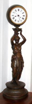 A French statue supporting a globe on her head, now with an English, "Astral" Coventry, signed movement married to the bezel. Has center seconds hand, C1900 — Antique Clocks Price Guide