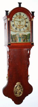 Dutch, Friesland Staartklok, with rare balloon traveler dial, on which the balloon descends, crosses the foreground and then re-ascends to repeat the sight a some minutes later, 1-day, weight driven, bell strike, C.1840 — Antique Clocks Price Guide