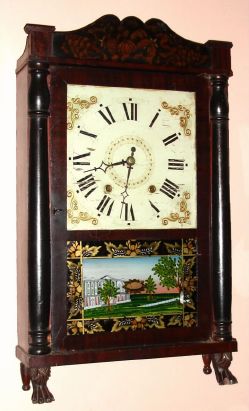 Mark Lane, Southington, Conn, short transitional column and splat, 1-day wood works, 2-wt, C.1830 — Antique Clocks Price Guide