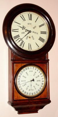 Welch, Spring and Co., Forestville, Conn, USA, "Round Head Regulator No. 4", 8-day, double dial perpetual calendar, Circa 1880. — Antique Clocks Price Guide