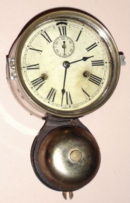 Seth Thomas Clock Co., 30-hour time and ship's bell strike wall clock, outside bell, Circa 1884 — Antique Clocks Price Guide