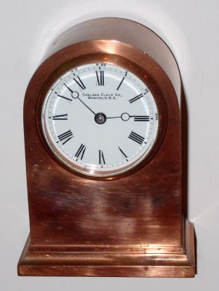 Chelsea Clock Co, Boston, DORIC, Boudoir clock in red brass, Chelsea catalog No. 172 and serial No. 73477, C1912 — Antique Clocks Price Guide